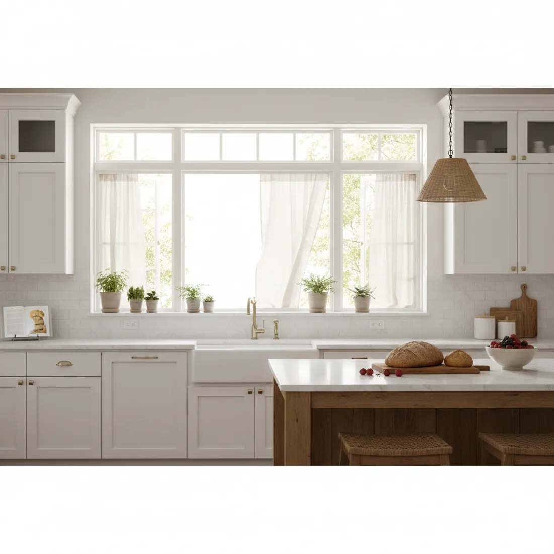 Bright kitchen with garden and casement windows